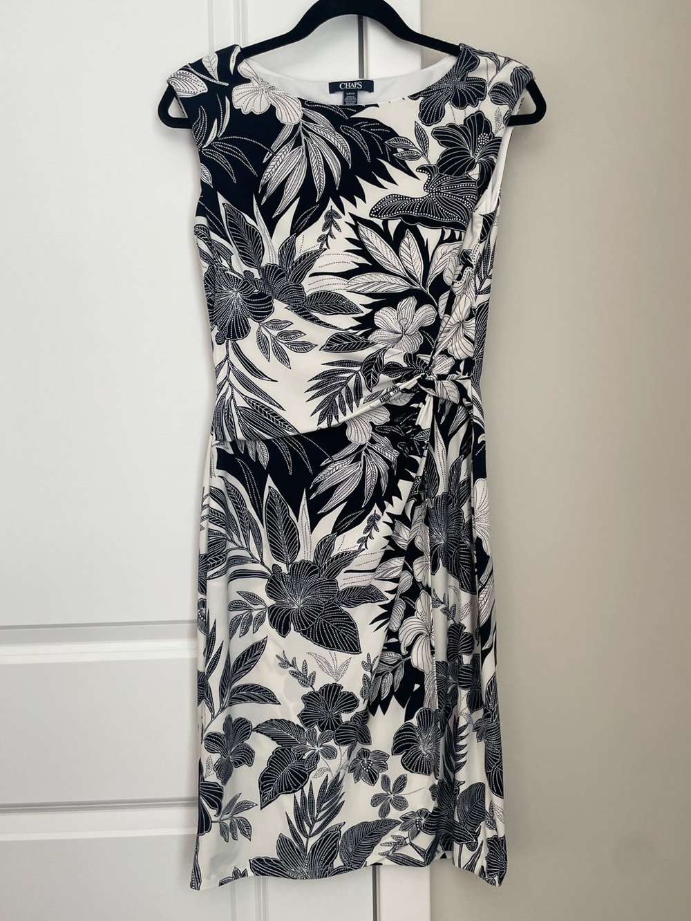 Chaps Sleeveless Floral Print Sheath Shirred Faux-Wrap Dress Small